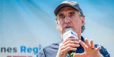 Gov. Doug Burgum speaks during a campaign rally at the Iowa State Fair