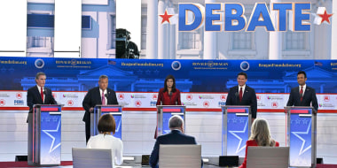 (From L) North Dakota Governor Doug Burgum, former Governor of New Jersey Chris Christie, former Governor from South Carolina and UN ambassador Nikki Haley, Florida Governor Ron DeSantis, and entrepreneur Vivek Ramaswamy attend the second Republican presidential primary debate at the Ronald Reagan Presidential Library in Simi Valley, California, on September 27, 2023. 