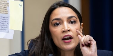Rep. Alexandria Ocasio-Cortez questioning witnesses during a House Oversight and Accountability Committee hearing at the Capitol, on Sept. 28, 2023.