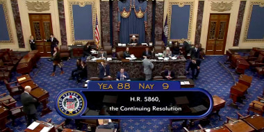 Image: The Senate votes 88-9 to pass a temporary funding bill to prevent a government shutdown on Sept. 30, 2023.