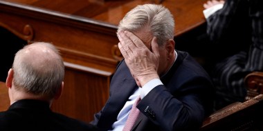 Image: Rep. Kevin McCarthy reacts as the House votes for the 13th time on whether or not he will be House Speaker on Jan. 6, 2023.