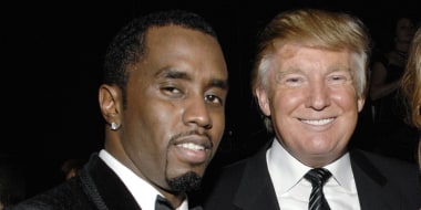 Sean Combs, left, Donald Trump, and Melania Trump pose for a portrait