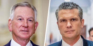 A split composite of Tommy Tuberville and Pete Hegseth.