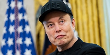 Elon Musk looks on during a news conference with President Donald Trump in the Oval Office on May 30, 2025.