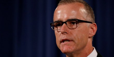 Image: Acting FBI Director Andrew McCabe talks during a news conference at the Justice Department in Washington