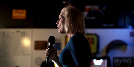 Image: Sen. Kirsten Gillibrand, D-NY, speaks to guests during a campaign stop in Cedar Rapids, Iowa, on Feb. 18, 2019.