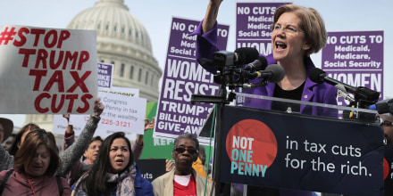 Image: Sen. Elizabeth Warren (D-MA) addresses a rally against the Republican tax plan outside the U.S. Capitol