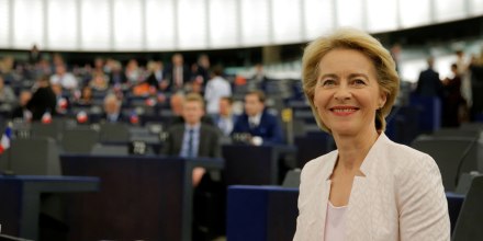 Image: Designated European Commission President von der Leyen arrives to attend a debate on her election at the European Parliament in Strasbourg