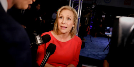 Image: Sen. Kirsten Gillibrand, D-NY, speaks to the press after a Democratic presidential primary debate in Detroit on July 31, 2019.