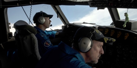 Lieutenant Kevin Doremus, the co-pilot of the NOAA Hurricane Hunter's P-3 Orion, flies through the eye of Hurricane Dorian at 10,000 feet on Sept. 5, 2019. The planes serve as research laboratories with wings when flying in hurricanes, providing a real-time CAT scan of the storms and creating a three-dimensional image used by the National Hurricane Center to build real-time forecasts and aid in future predictions and analysis. The information they gather is crucial to the lives of the people in the path of the storm.