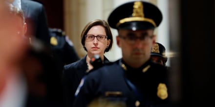 Image: Deputy Assistant Secretary of Defense Cooper arrives to testify at deposition as part of Trump impeachment inquiry on Capitol Hill in Washington