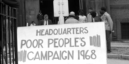 Image: A rally outside of the 369th Regiment Armory in Harlem, N.Y., on May 11, 1968.