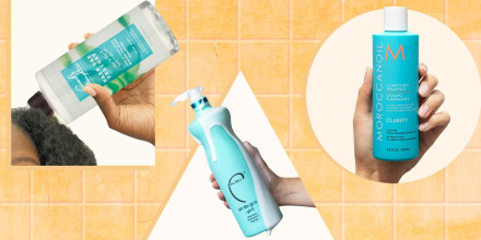 Illustration of three different hands holding clarifying shampoos. Check out the best clarifying shampoos for your hair, including curly hair and fine hair. Shop from Walmart, Ulta and Amazon for brands like Neutrogena and more.