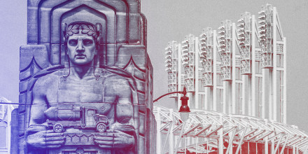 A guardian rests on the Hope Memorial Bridge within site of Progressive Field on July 23, 2021, in Cleveland.