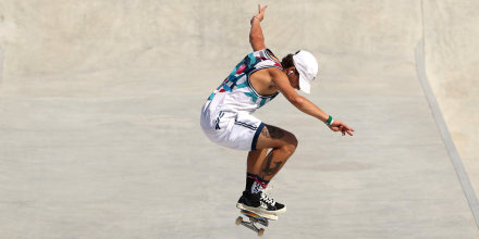 Image: Jagger Eaton at the Skateboarding Men's Street Prelims during the Tokyo Olympics on July 25, 2021.