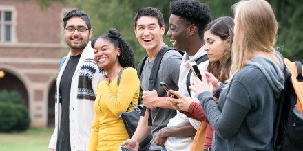 Diverse Group of College Friends walking outside