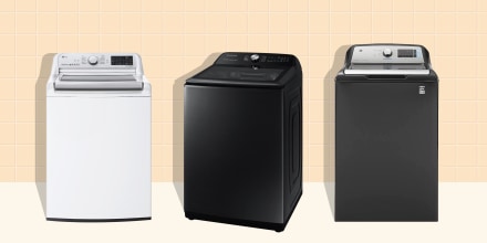 Illustration of three different brands of top load washers