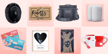 Illustration of eight different items to buy a newly engaged couple