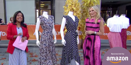 Image of Sheinelle Jones and Chassie Post on the plaza, talking about amazon broadcast segment