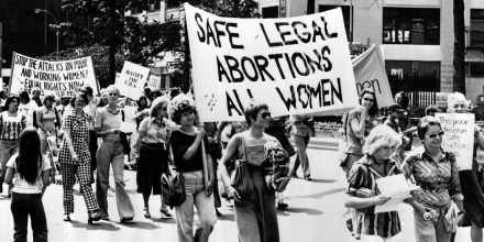 Women take part in a demonstration in New York demanding safe legal abortions for all women in 1977.