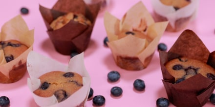 Plump berries, a bit of honey and swirl of almond butter make these muffins irresistible.