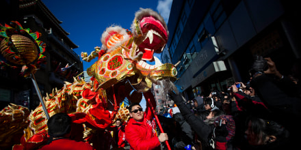 Image: Dragon dancers greet parade-goers during the 14th Annual Chinatown Lunar New Year Parade on Feb. 17, 2013 in New York City.