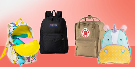 Illustration of four kids backpacks in different colors and styles
