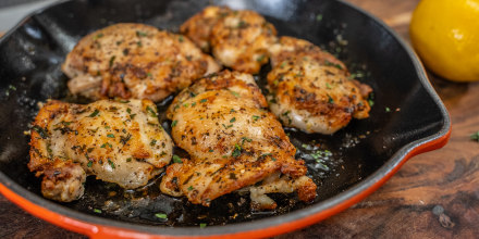 Sear chicken thighs in lemon zest and fresh tarragon for a quick meal.