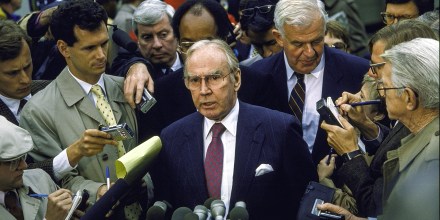 Reporters clustering around House Spkr. James C. Wright Jr. with Reps. William H. Gray III (L) and Thomas S. Foley in tow.