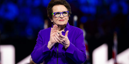 Billie Jean King at the trophy ceremony at Australian Open