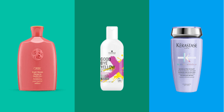 Schwarzkopf Goodbye Yellow Shampoo,  Kerastase Blonde Absolu Anti-Brass Purple Shampoo and Oribe Bright Blonde Shampoo