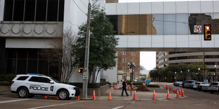 The Capitol Police Force patrols the streets of downtown Jackson, Miss., on March 15, 2023.