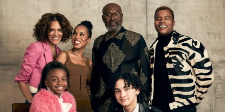 Tracy McMillan, Jordyn McIntosh, Kerry Washington, Delroy Lindo, Faly Rakotohavana, and Marque Richardson of Onyx Collective's 'Unprisoned' in Pasadena, Calif., on Jan. 14, 2023.