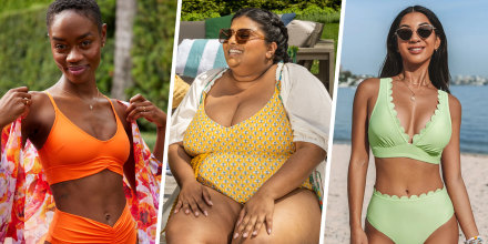 Three Women wearing stylish swimsuits