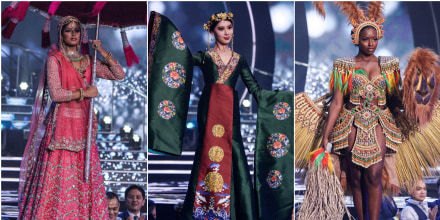 Candidatas a Miss Universo 70ª edición en traje típico en la competencia preliminar