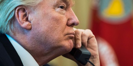 President Donald Trump talks with new Irish Prime Minister Leo Varadkar during a telephone call in the Oval Office of the White House of the White House in Washington, DC on June 27, 2017.