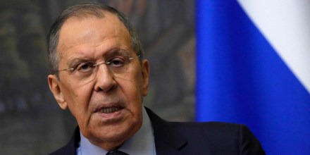 Image: Russian Foreign Minister Sergey Lavrov during a press conference  in Moscow on April 7, 2022.
