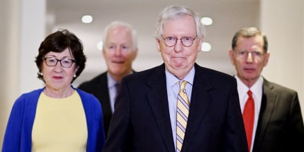 Senators Mitch McConnell, Susan Collins, John Cornyn and John Barrasso met with Swedish media at Grand Hotel in Stockholm after a meeting with Swedish Prime Minister and Minister of Defense on Sunday, May 15.
