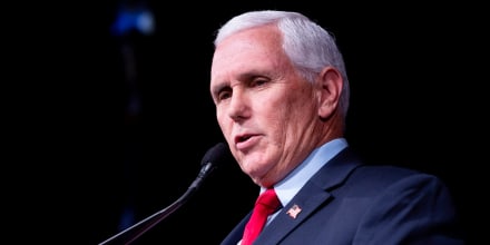 Former Vice President Mike Pence speaks at Stanford University's Dinkelspiel Auditorium on Feb. 17 in Palo Alto, Calif.