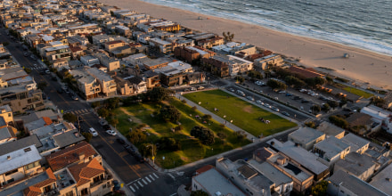Image: An aerial view of Bruce's Beach in Manhattan Beach, California on March 24, 2021.