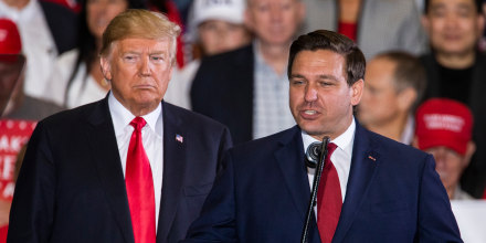 Ron DeSantis and Donald Trump at a campaign rally in Pensacola, Fla, on Nov. 3, 2018.