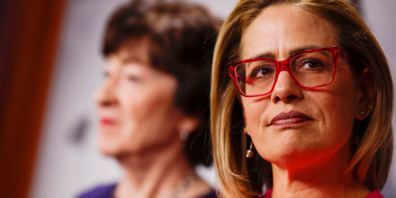 Sen. Kyrsten Sinema at a news conference after the Senate passed the Respect for Marriage Act at the Capitol Building on November 29 in Washington, DC. 
