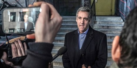 Michael Cohen briefs reporters after meeting with Manhattan prosecutors on Feb. 8, 2023.