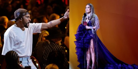 Bad Bunny y Jennifer Lopez en la ceremonia de los Grammys 2023