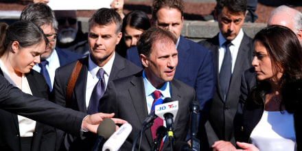 Attorney Justin Nelson, representing Dominion Voting Systems, speaks at a news conference outside New Castle County Courthouse in Wilmington, Del., after the defamation lawsuit by Dominion Voting Systems against Fox News was settled just as the jury trial was set to begin on Tuesday.