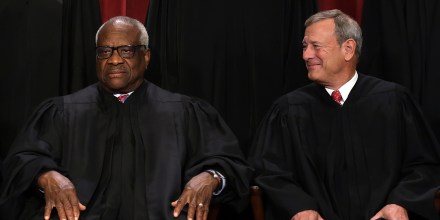 Clarence Thomas, left, and John Roberts during a portrait session in Washington