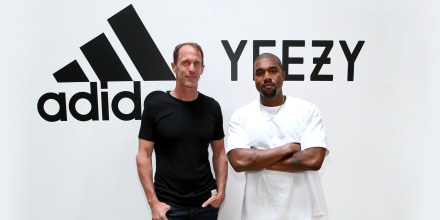 Adidas CMO Eric Liedtke, left, and Kanye West at Milk Studios in Hollywood, Calif.