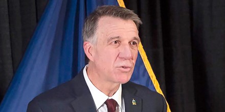 FILE - Vermont Gov. Phil Scott delivers his State of the State address remotely from the Pavilion office building, Jan. 5, 2022, in Montpelier, Vt. Vermont's Republican governor signed abortion and gender affirming shield bills into law Wednesday, May 10, 2023, that include protecting access to a medication widely used in abortions even if the U.S. Food and Drug Administration withdraws its approval of the pill, mifepristone.