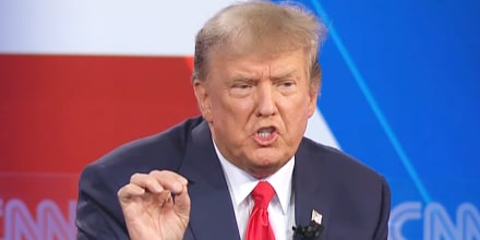 Former President Donald Trump participates in a CNN Town Hall at Saint Anselm College in N.H., on May 10, 2023.