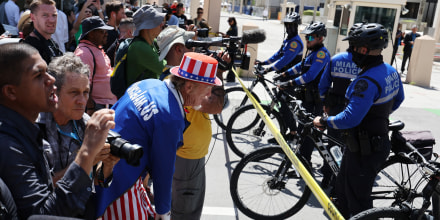 Image: Miami Police officers cordon off an area near the federal courthouse before former President Donald Trump arrives for his arraignment in Florida on Tuesday.